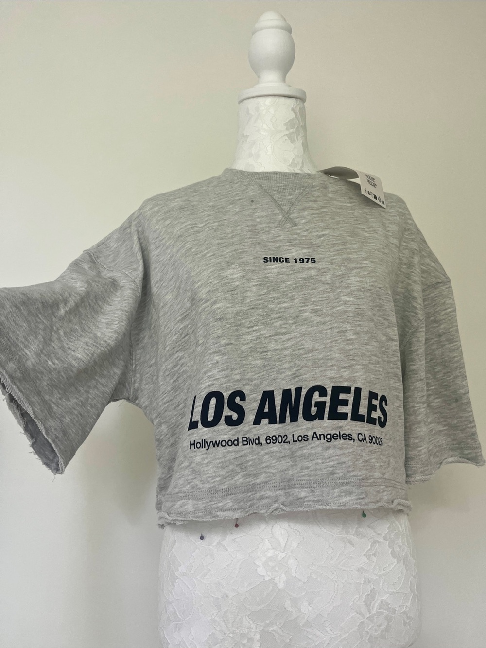 Zara NET Light Gray Crewneck Short Sleeve Sweatshirt Size S